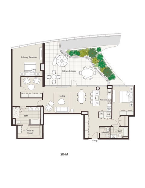 Floor plan for 2 beds, 2.5 baths, 1693 sqft